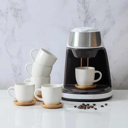 Miniatura 5 de HASENSE Juego de 6 tazas y platillos de espresso de 3 onzas, tazas Demitasse con asa para bebidas de café, café con leche, capuchino, café moca