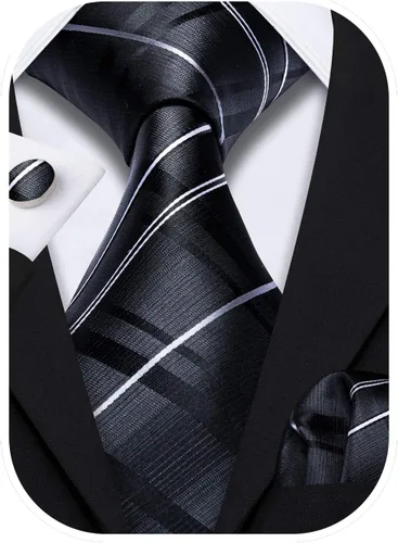 Miniatura 262 de Barry.Wang Juego de corbatas para hombre, corbata de seda a rayas, tejido a cuadros, gemelos formales, negocios, boda