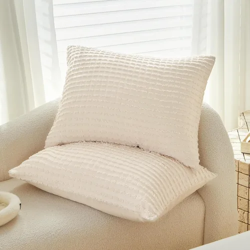 Miniatura 4 de WARMDERN - Fundas de almohada beige tamaño queen, fundas de almohada estándar, juego de 6 fundas de almohada de microfibra suave, textura boho
