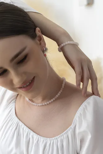 Miniatura 4 de Sea of Ice - Preciosa pulsera de cuentas redondas de 0.236in con cuentas de plata de ley elásticas de 7.5in, unisex