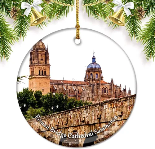 España Puente Romano Catedral Salamanca Adornos de Navidad para árbol Colgante de cerámica Adorno de doble cara Decoración Regalos de Navidad