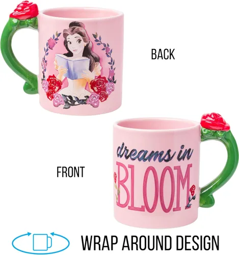 Miniatura 5 de Silver Buffalo Disney Princess La Bella y la Bestia Belle Sueños en Flor Rosas Taza de cerámica con asa esculpida en 3D, 20 onzas Belle Dreams in