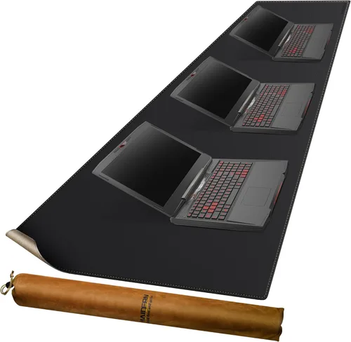 Miniatura 34 de MAIDERN Cubierta de mesa estrecha de 39.4" x 7.9", tapete reversible de cuero y corcho para mesa consola, protector de mesa largo y delgado