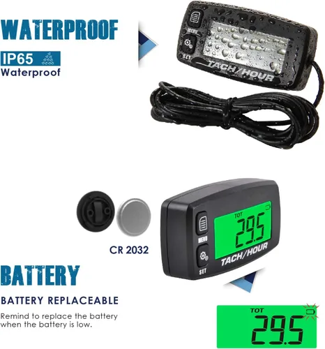 Miniatura 8 de Runleader Medidor digital de mantenimiento tac/hora,Reemplazo de batería para motor de gas pequeño,Utilizado en montar, césped, tractor, generador