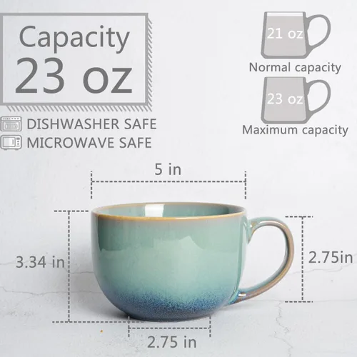 Miniatura 2 de Bosmarlin Juego de 2 tazas de café grandes de cerámica, 23 onzas, tazones de sopa jumbo con asas, aptos para lavavajillas y microondas
