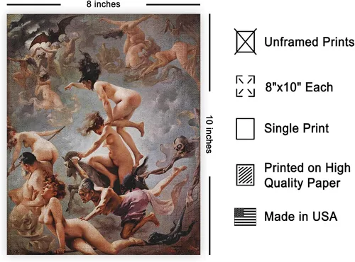 Miniatura 2 de Monem Art - Póster vintage de brujas que van a su sábado, impresión retro de brujas desnudas, arte de Halloween, arte pagano, regalo para hombres