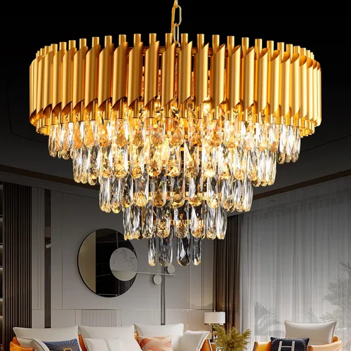 Miniatura 10 de Candelabro de cristal moderno dorado de 5 niveles para sala de estar, lámpara de araña grande de cristal negro, lámpara colgante de techo