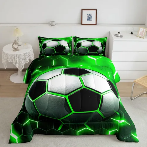 Edredón de fútbol con estampado de fútbol para niños y niñas, juegos de ropa de cama y colecciones de juegos de pelota, edredón de plumón con