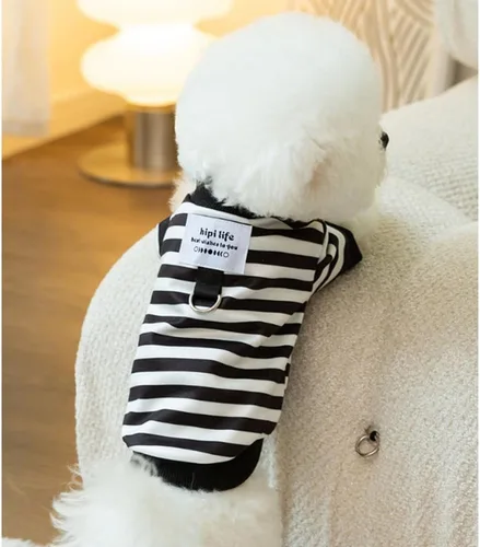 Miniatura 5 de Sudaderas con capucha para perro con anillo para correa, camisa cálida a rayas para perros pequeños, hembras, niños, gatos, suéter de invierno