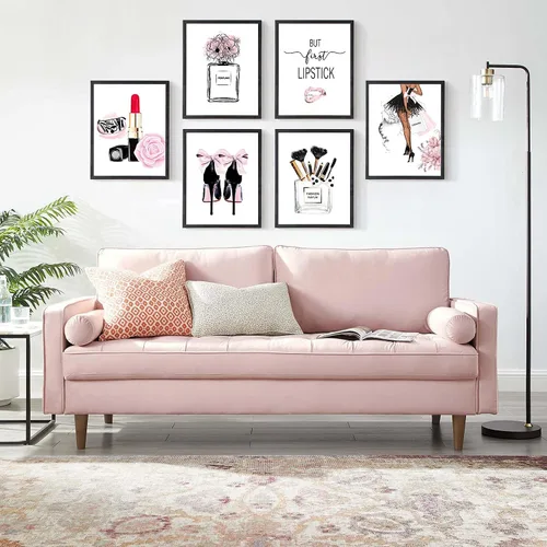 Miniatura 6 de HoozGee Juego de 6 impresiones artísticas de pared de moda, perfumes, pintalabios, pinturas de lienzo, pósteres de decoración de habitación de niñas