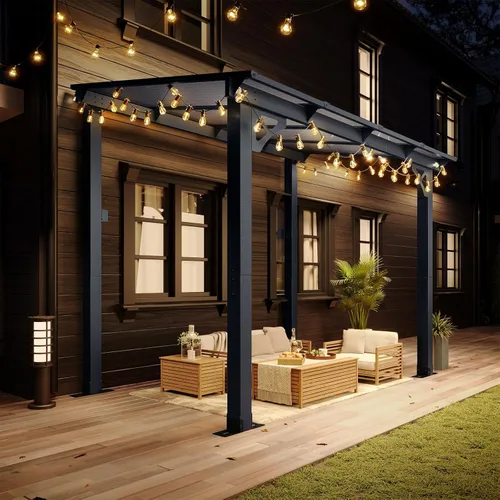 Miniatura 13 de Aoxun Pérgola de 8 x 5 pies para patio, cenador con techo inclinado, pérgola para parrilla grande montada en la pared, toldos resistentes