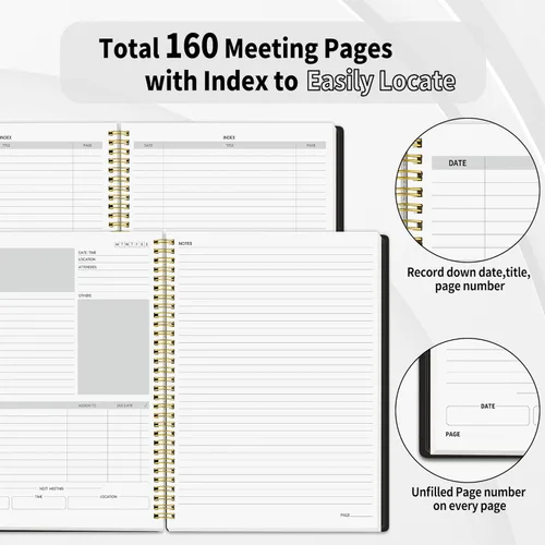 Miniatura 4 de SUNEE Half Meeting Half Note - Cuadernos profesionales de 8.5"x11" para el trabajo - 160 páginas, planificador de proyectos de tamaño A4, agenda