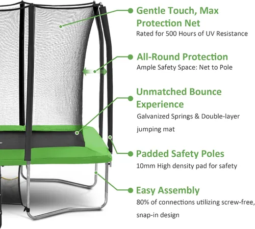 Miniatura 2 de Exacme Trampolín rectangular de 7 x 10, 8 x 12, 9 x 14 pies, para niños, dobles aberturas de cerramiento, trampolín rectangular pequeño para Verde