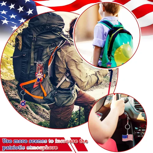 Miniatura 6 de Paquete de 36 llaveros con la bandera estadounidense del 4 de julio, llaveros de Estados Unidos para niños con llavero de 250 aniversario