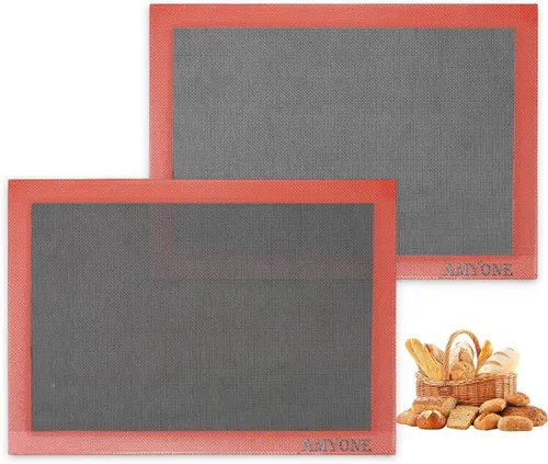 AMYONE Alfombrillas Perforadas para Hornear, 2 Piezas Alfombrilla de Silicona Eclair para Media Bandeja, Forros Antiadherentes Reutilizables para