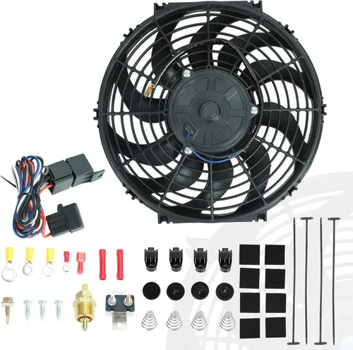 BLACKHORSE-RACING 12" Ventiladores universales eléctricos para enfriar radiadores + Relé termostático y kit de montaje