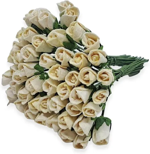 Miniatura 14 de ChangThai Design 50 piezas de papel de rosa blanca de ¼ pulgadas de diámetro, ramo de flores para álbumes de recortes, manualidades, papel