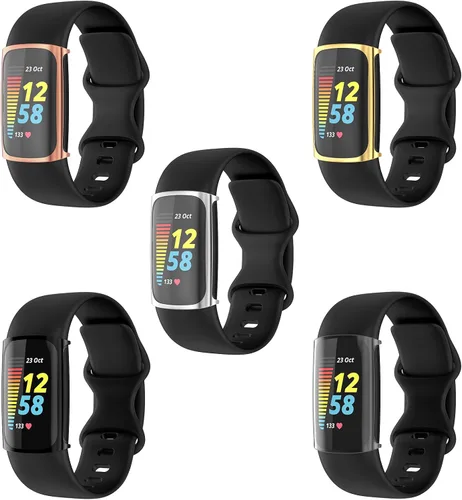 Miniatura 2 de Simpeak Paquete de 5 fundas protectoras de pantalla suaves compatibles con reloj inteligente Fitbit Charge 6 Charge 5, protección completa, rosa