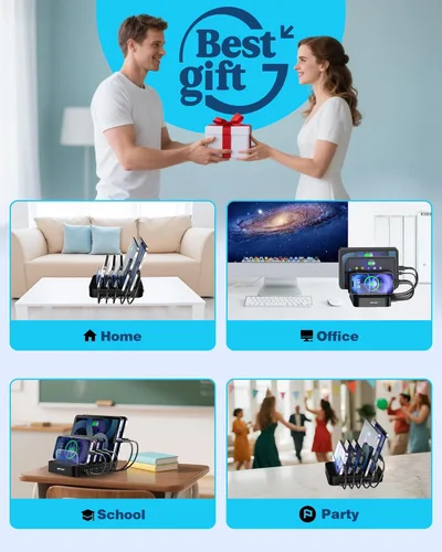 Miniatura 6 de MSTJRY Estación de carga para múltiples dispositivos: Estaciones cargadoras multi USB-A de 5 puertos, organizador multidispositivo, base de carga