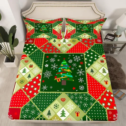 Miniatura 2 de Erosebridal Juego de sábanas de árbol de Navidad, tamaño individual, juego de sábanas de copos de nieve de Navidad para niños y niñas, sábanas