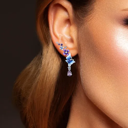Miniatura 2 de Santuzza Pendientes de plata de ley 925 con flores esmaltadas y gemas