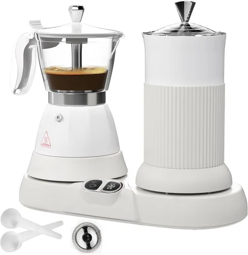 Miniatura 10 de Máquina de Espresso Eléctrica con Espumador de Leche 2 en 1 Eficiente Cafetera Moka de Aluminio con Operación de Un Toque para Cappuccinos, Café