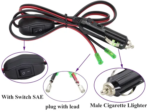 Miniatura 3 de Paquete de 2 adaptadores de enchufe macho de encendedor de cigarrillos de 12 voltios con cable de cables de luz LED y cable de 16 AWG para enchufe