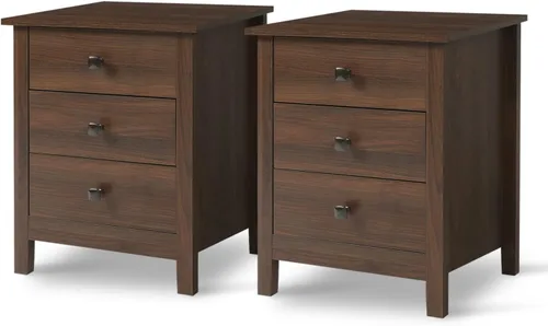 Miniatura 8 de LTMEUTY Juego de 2 mesitas de noche de madera con cajones para mesita de noche de dormitorio, mesita de noche alta con un cajón y armario abierto