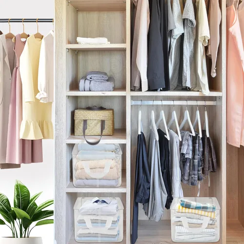 Miniatura 5 de Paquete de 6 cestas de almacenamiento para estantes, estantes de almacenamiento de armario, cestas plegables decorativas con asas, organizadores