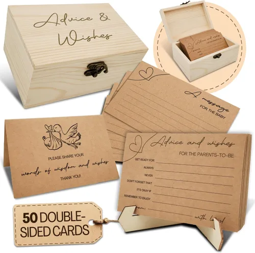 Tarjetas de consejos para baby shower para padres – 50 tarjetas de deseos de doble cara con caja – Deseos para decoración de baby shower, diversión