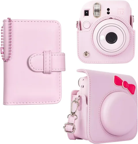 Miniatura 8 de Funda para cámara instantánea Fuji Mini 12, adorable funda de piel sintética con lazo, compatible con cámara Fuji Instax Mini 12, bolsa para cámara