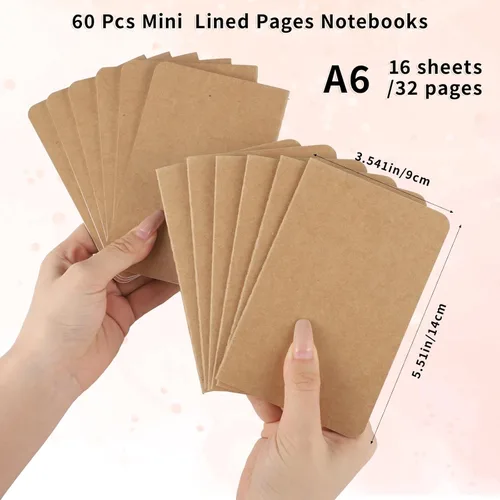 Miniatura 3 de BESARME Paquete de 60 mini cuadernos a granel, páginas rayadas, cuaderno de bolsillo pequeño, papel de estraza pequeño, bloc de notas