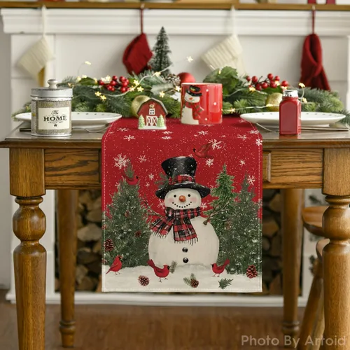 Miniatura 7 de Artoid Mode Camino de mesa con diseño de muñeco de nieve y pájaros de Navidad, decoración de mesa de comedor para interiores y exteriores