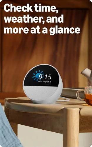 Miniatura 4 de Amazon Echo Spot: ideal para mesitas de noche, oficinas y cocinas, incluye despertador inteligente con Alexa (negro)