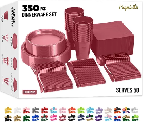 Miniatura 30 de Party Solids 350 Piezas Platos de Plástico Blanco Para Fiestas, Juego de Platos Desechables Blancos, 50 de Cada Juego de Platos para Cena de 9