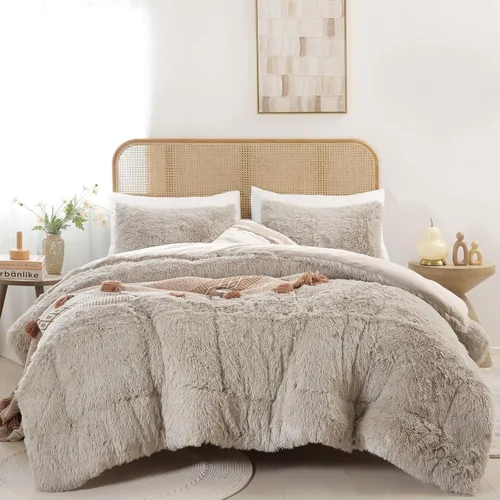 Miniatura 33 de Smoofy Juego de edredón esponjoso de tamaño Full, juego de edredón rosa de piel sintética, juego de ropa de cama mullido de lujo, juego de ropa