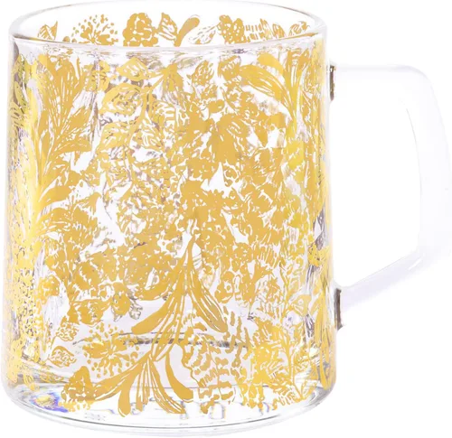 Lilly Pulitzer Bonita taza de cristal, taza transparente con asa, 12 onzas, taza estética para café y té, Calypso Coast (dorado)