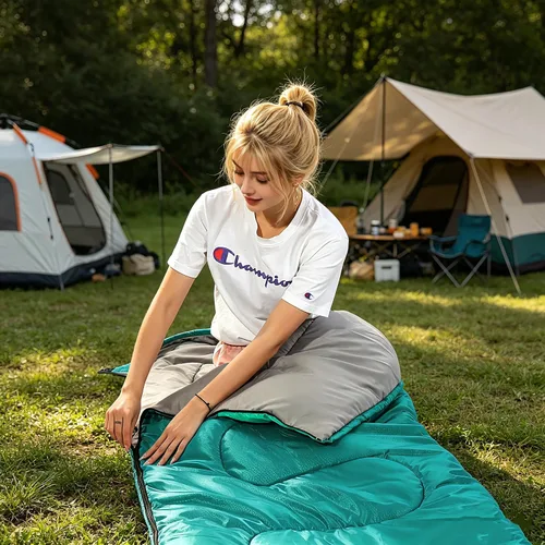 Miniatura 5 de SWTMERRY Saco de dormir para 3 estaciones (verano, primavera, otoño) clima cálido y fresco, ligero, impermeable, para uso en interiores y Verde