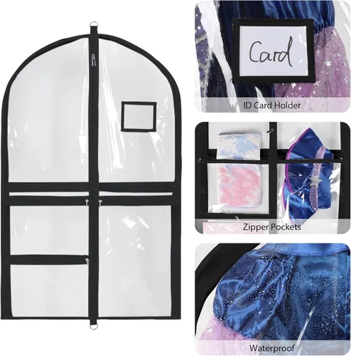Miniatura 5 de Univivi Bolsas de PVC transparente para disfraz de baile, bolsa de ropa de 35 pulgadas para competiciones de baile, con 3 bolsillos separados