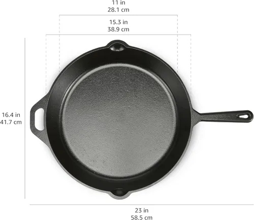 Miniatura 8 de Amazon Basics Sartén de hierro fundido pre-sazonado, apto para horno, calefacción uniforme, resistente y grande, 15 pulgadas, negro
