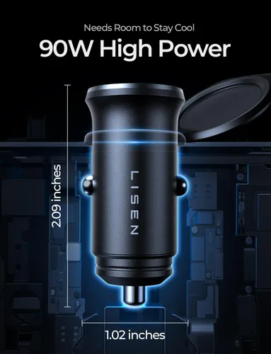 Miniatura 10 de LISEN Cargador de coche USB C de 90 W para iPhone 17, cargador de automóvil de 40 W, carga rápida, 2 puertos PD 45 W y cargador USB QC 3.0