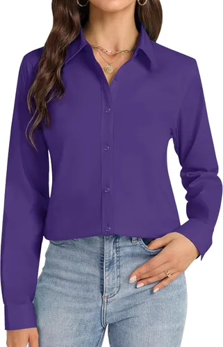 Miniatura 12 de Camisas con botones J.VER para mujer con cuello elástico y manga larga de algodón, camisa de vestir casual de negocios para el trabajo