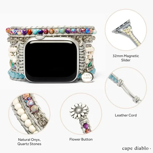 Miniatura 4 de Cape Diablo Correa de reloj inteligente con protección de jaspe oceánico, curación, antiansiedad, piedra de chakra del corazón, pulsera de reloj