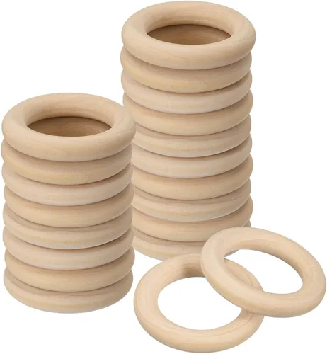 Miniatura 14 de uxcell 20 anillos de madera natural de 1.181 in (1.2 pulgadas), círculos de madera lisa sin terminar de 0.236 in de grosor para manualidades, tejer
