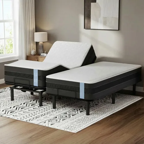 Miniatura 10 de FLEXISPOT S3K-Lite Base de Marco de Cama Ajustable Tamaño King, Sin Espacio, Inclinación Independiente de Cabeza y Pie, Gravedad Cero, Control