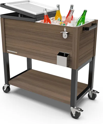 Miniatura 12 de Permasteel 80 Quart Party Cooler, Rolling Ice Chest with Wheels and Handles for Indoor Outdoor Patio