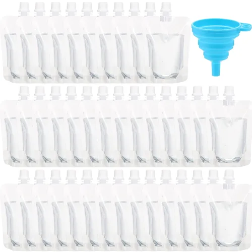 Miniatura 9 de Patelai 300 bolsas de plástico para líquidos, bolsas reutilizables para jugos, bolsas de viaje a prueba de fugas de agua a granel con embudo