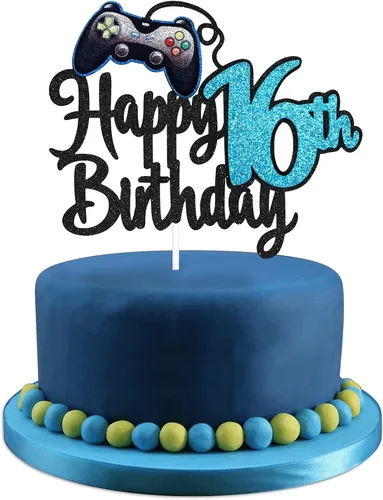 Miniatura 17 de Decoración de pastel de feliz cumpleaños 8 para videojuegos, fiesta de cumpleaños de 8 años, suministros de pastel azul, juego en nivel, decoración