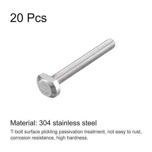 Miniatura 3 de uxcell Pernos de ranura en T, 20 piezas M5x40mm ranura en T Pernos deslizantes Pernos deslizantes 304 Tornillos en forma de T de acero inoxidable