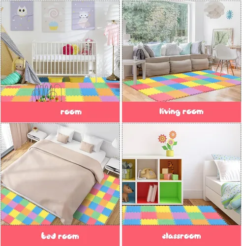 Miniatura 6 de Shihanee Alfombrillas de espuma para el suelo, tapetes de juego a granel con bordes entrelazados para gimnasio, guardería, dormitorio